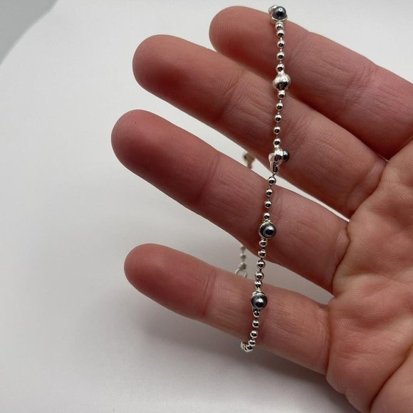 Signed Monet - Silver Tone Bracelet With Blue Faux Pearls 7 1/2 Inch Dainty - Picture 9 of 9